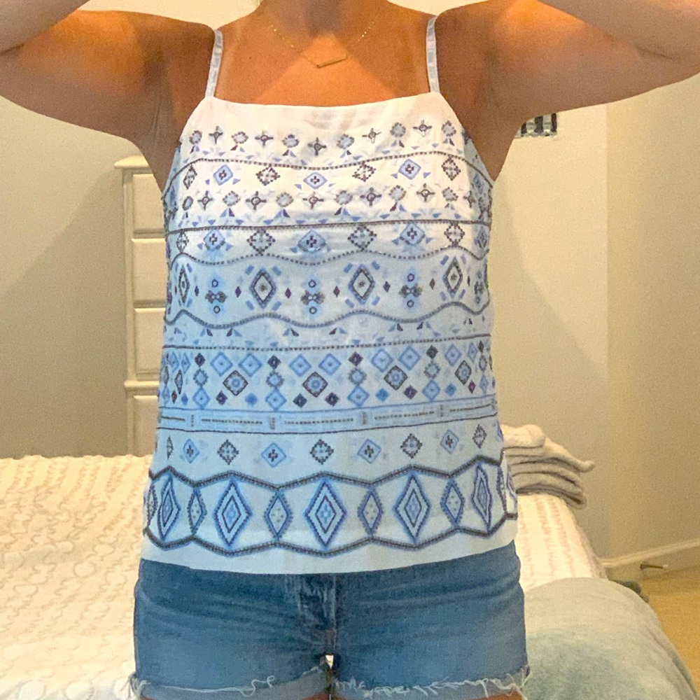 WHBM sequined blue/white top size small